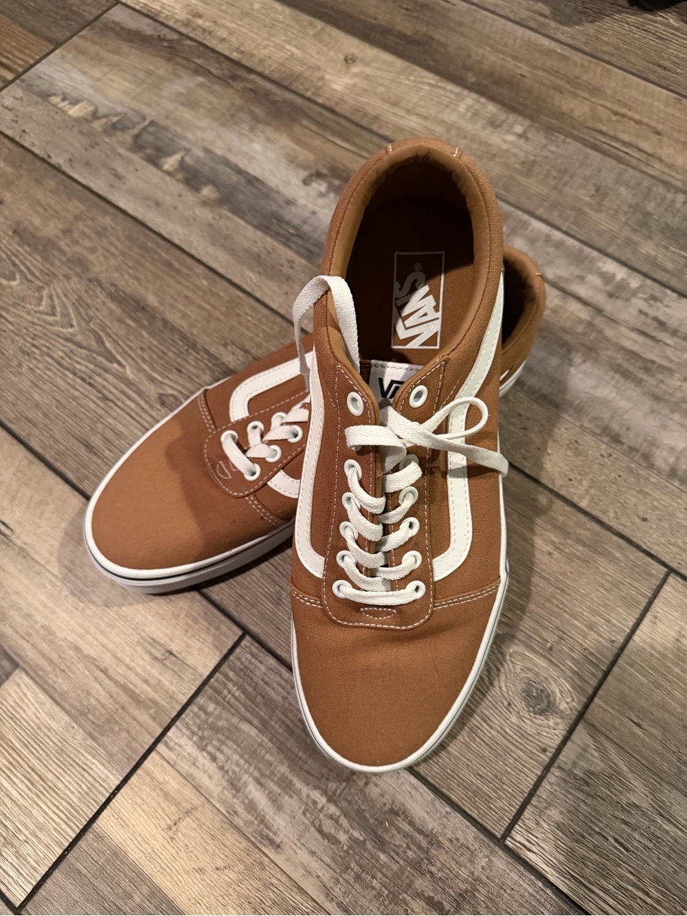 Vans Brown and White Lace-Up Sneakers Size 11